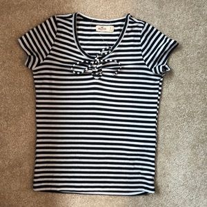 Striped Tee with Tie Front